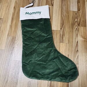 West Elm MOMMY Christmas Stocking Green White Velvet Mono Large 23“